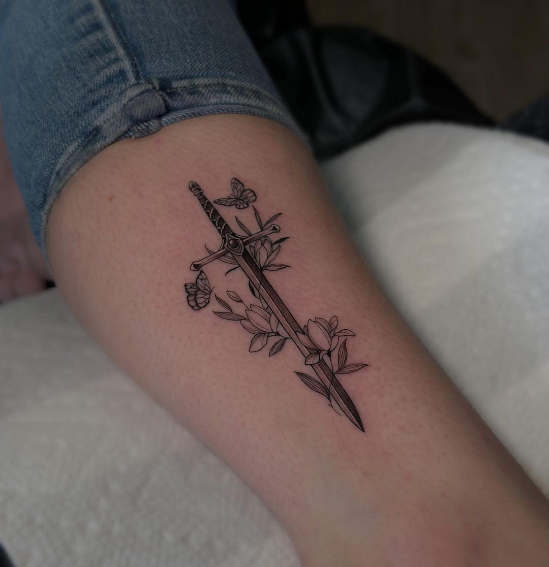 Sword on leg tattoo design by victoria.tattoos