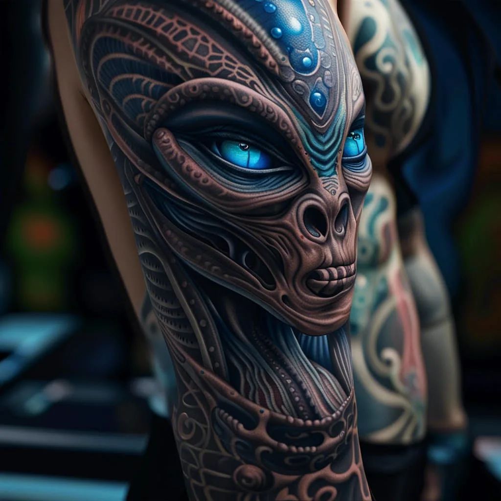 colorful alien tattoos by jelenaiart