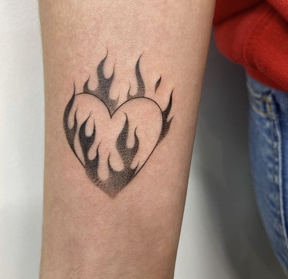 fire with heart tattoo