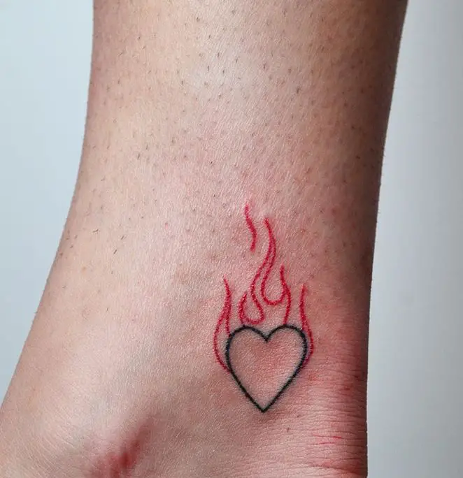 fire with heart tattoos