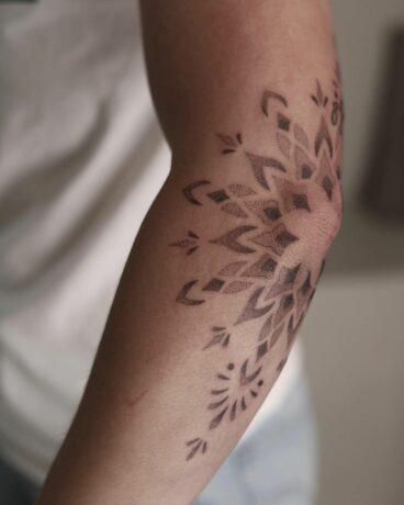 geometric sleeve tattoo design by nozemtattoostudio