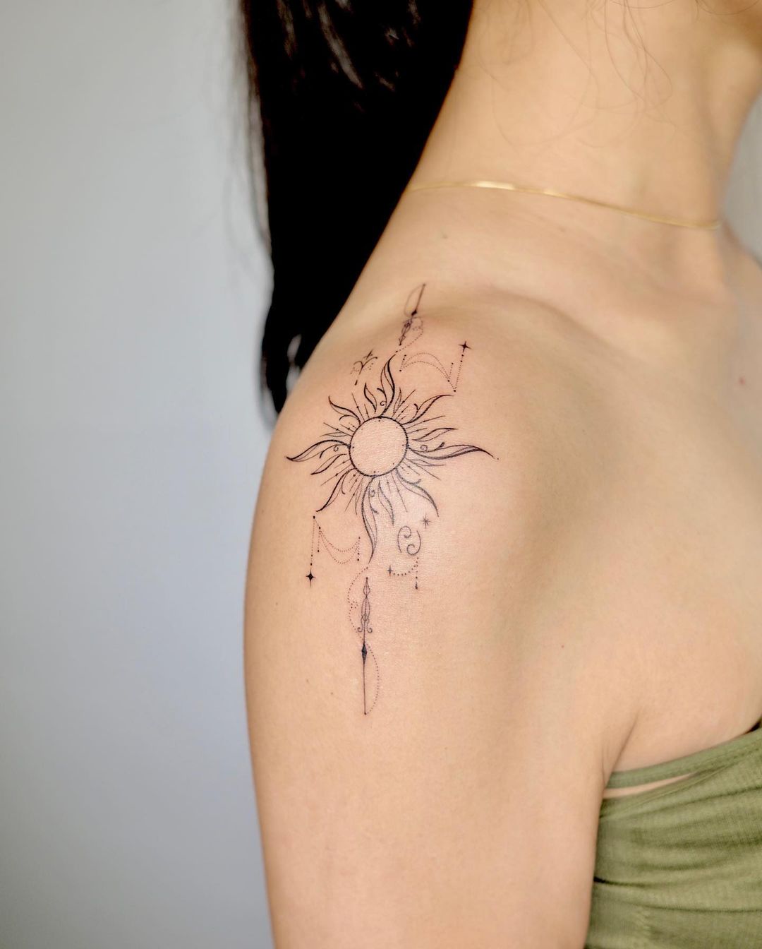 geometric tattoo on shoulder by takeiteasyluv