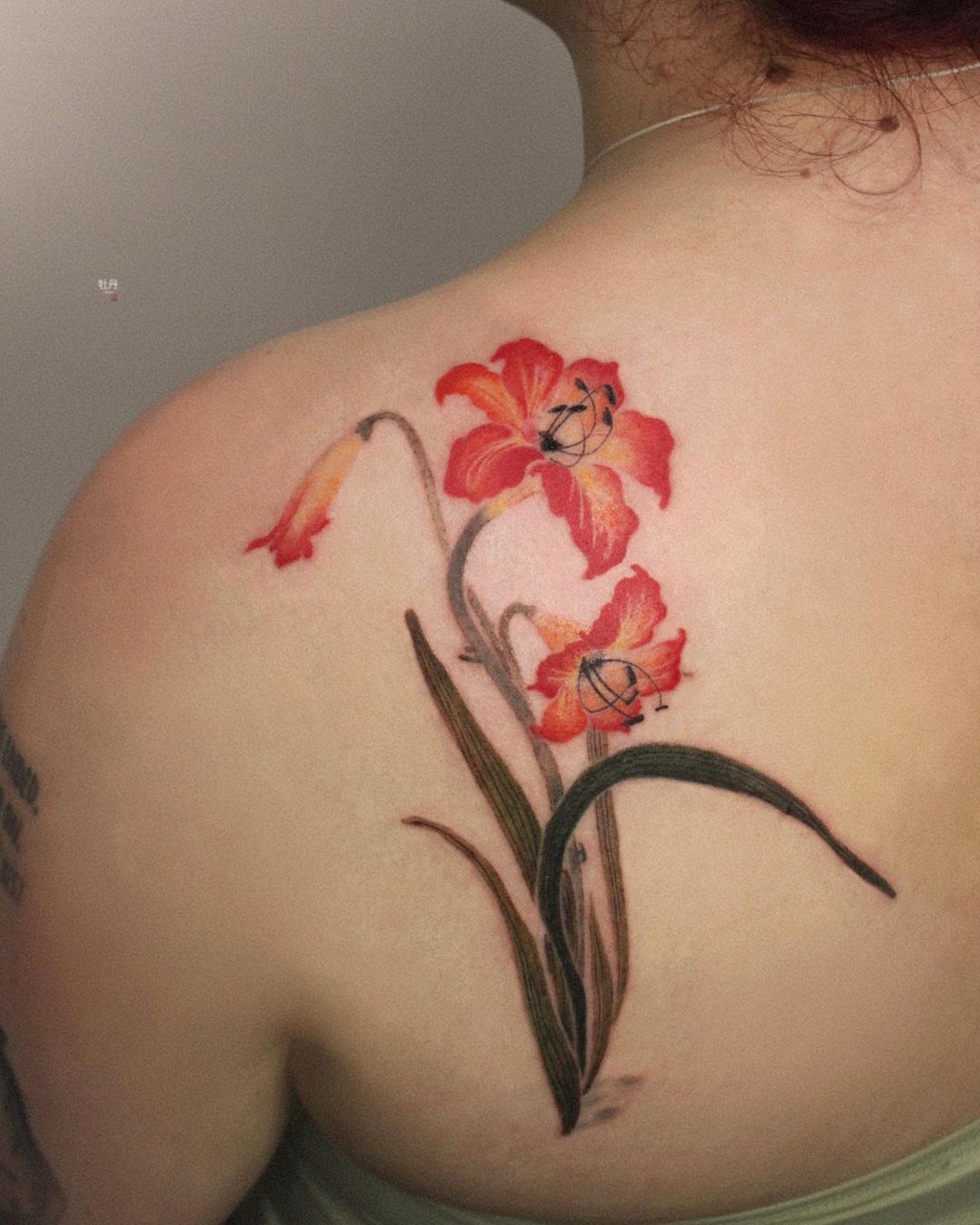 lily on shoulder tattoo design by modan hwa