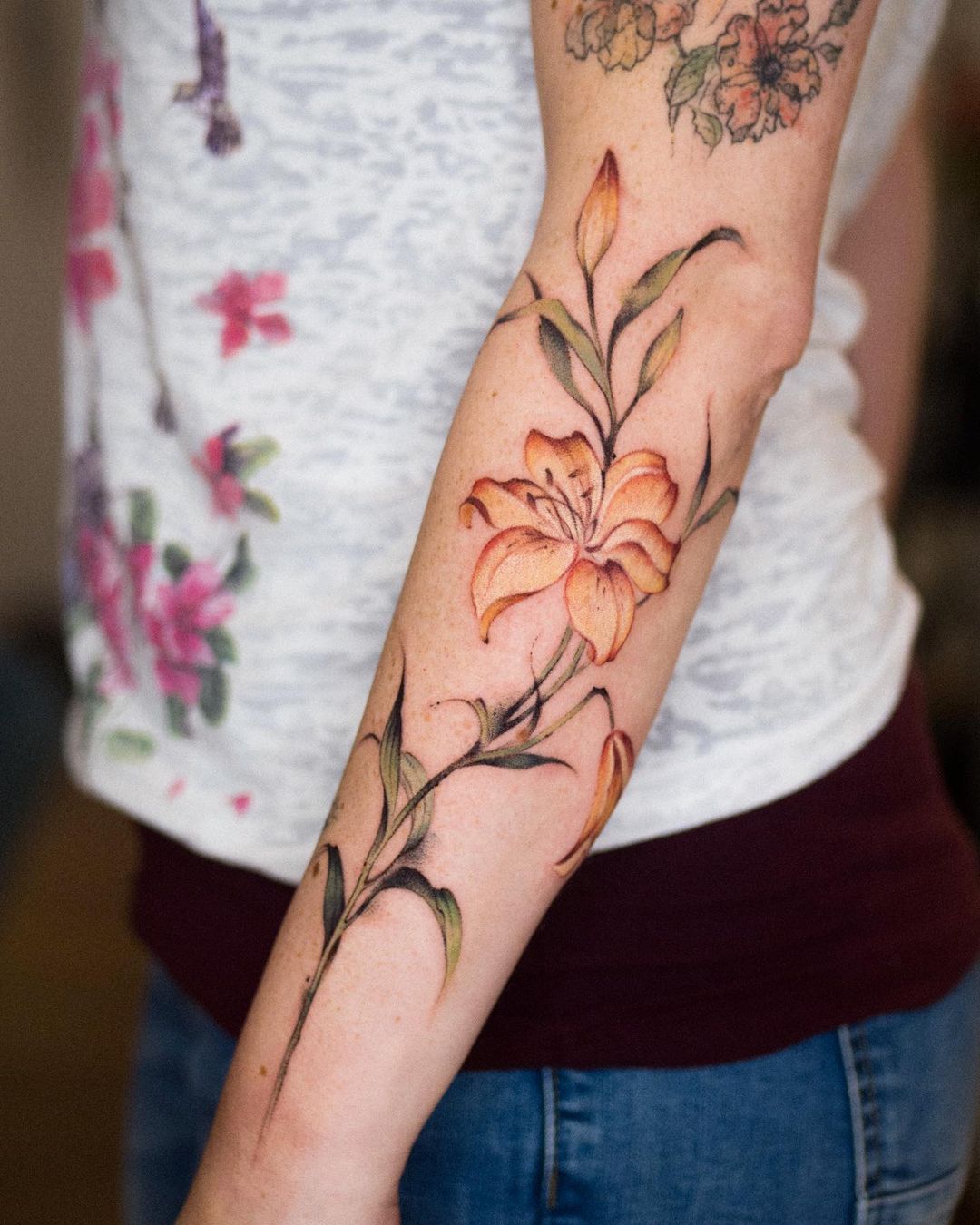 realistic lily flower tattoo design by veroni.ink