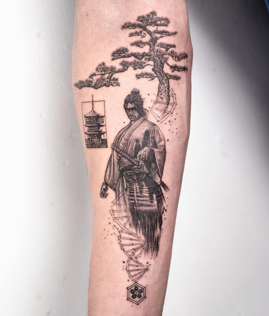 A hyper-realistic tattoo design of a samurai warrior | Stable Diffusion