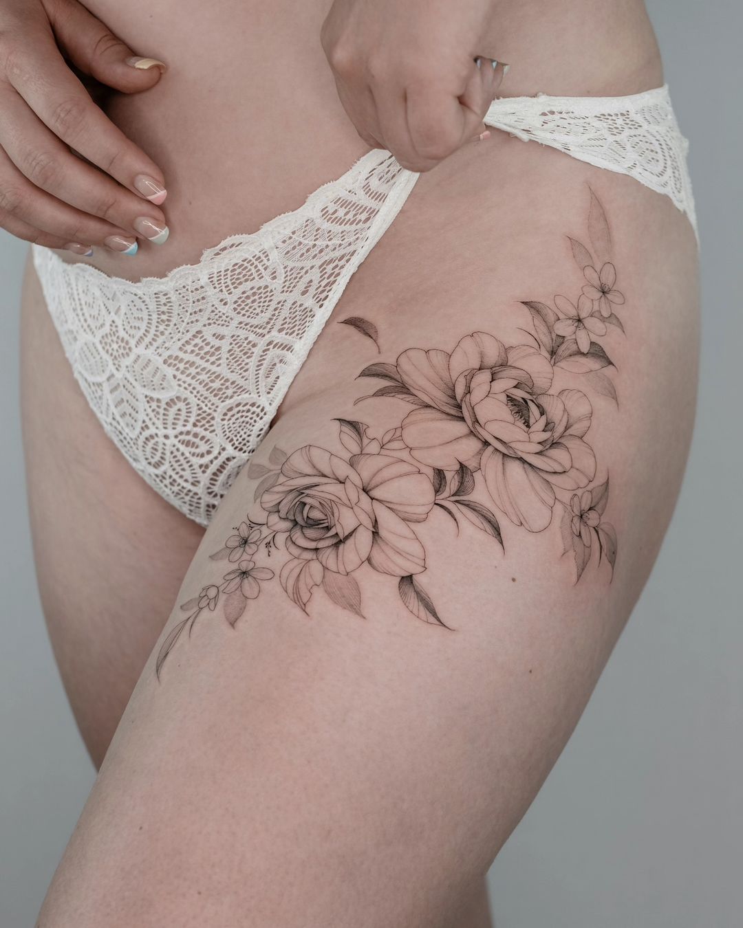 simple and beautiful peony tattoo by la source tattoo 1