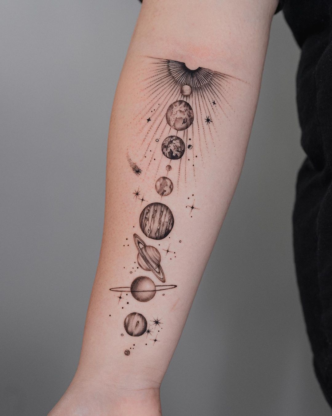 space forearm tattoo design by cass.fuller