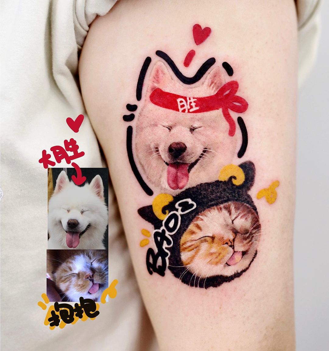 Dog portrait tattoos by fattie tao