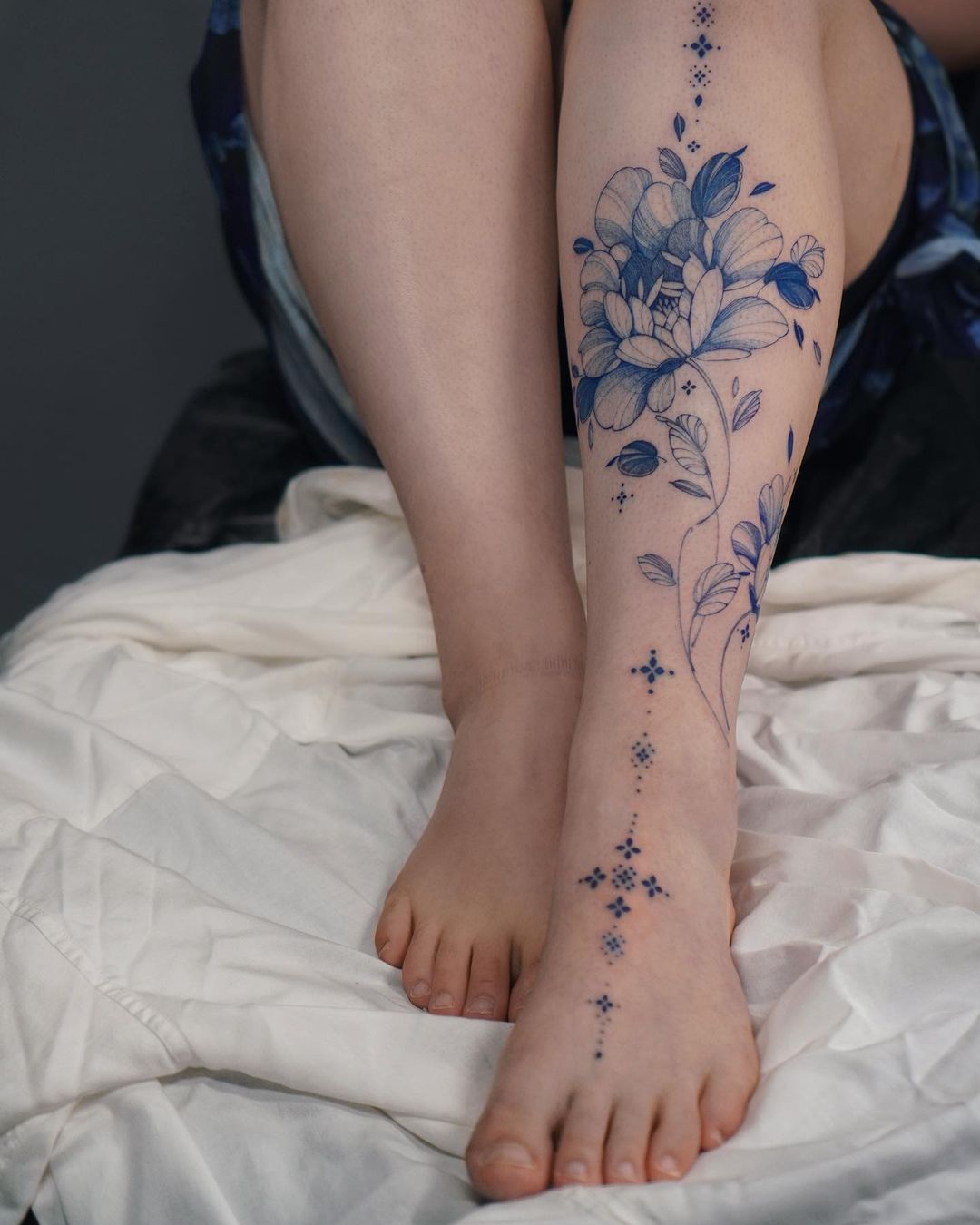 Floral leg sleeve tattoo by crush.on .line