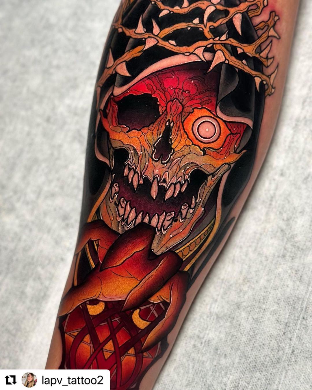 Neo traditional skull tattoo by protonstencillatam