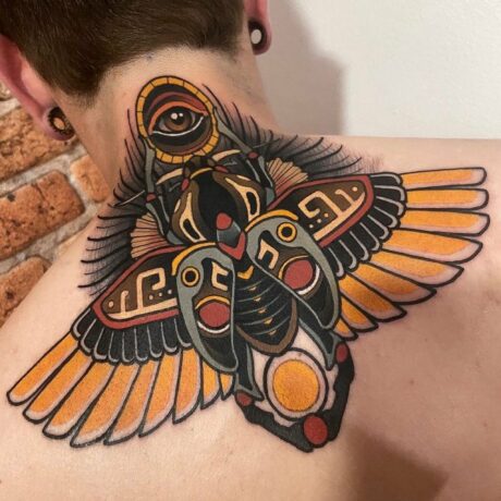 Neo traditional tattoo on back neck by neotradttts