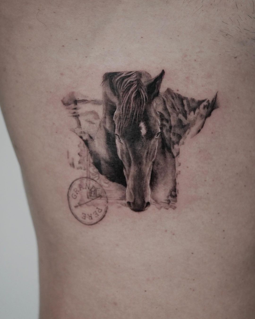 Realistic horse tattoo by rqltattoo