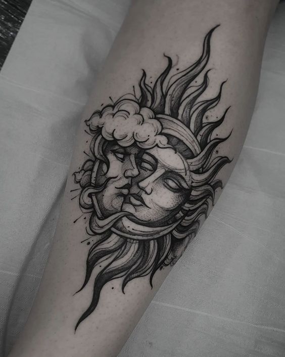 Sun and moon tattoo deisgn
