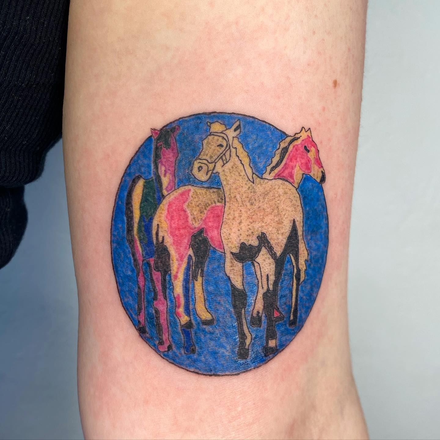 Watercolor horse tattoo by shell station tattoo