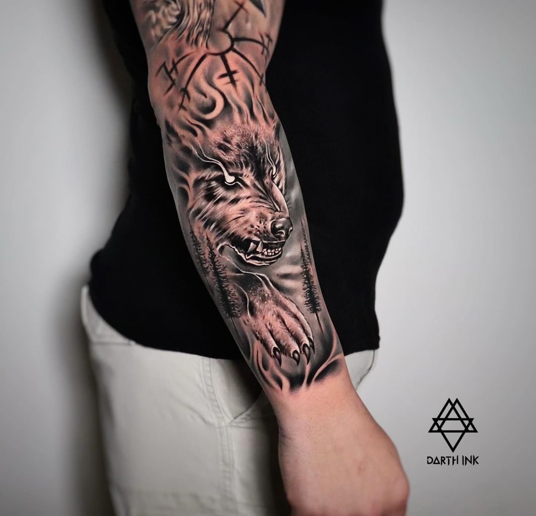 Wolf tattoo design by darth.ink