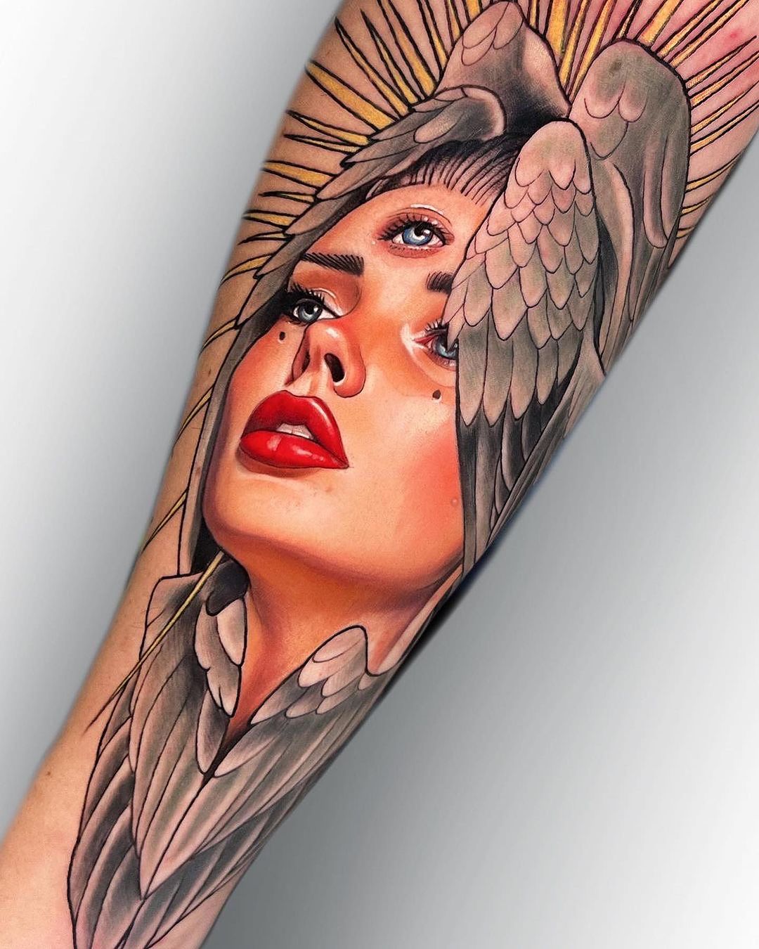Delicate Angel Woman Portrait Tattoo Design – Tattoos Wizard Designs
