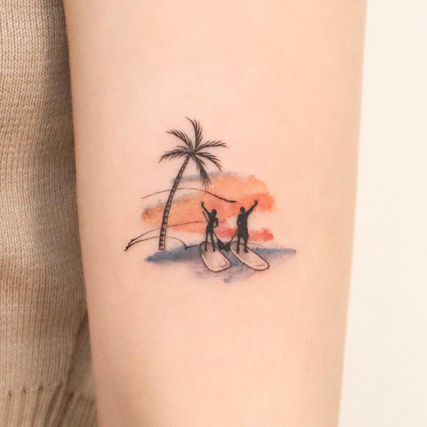colorful beach tattoo by suryeon.tt