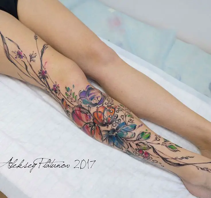 colorful leg tattoo designs