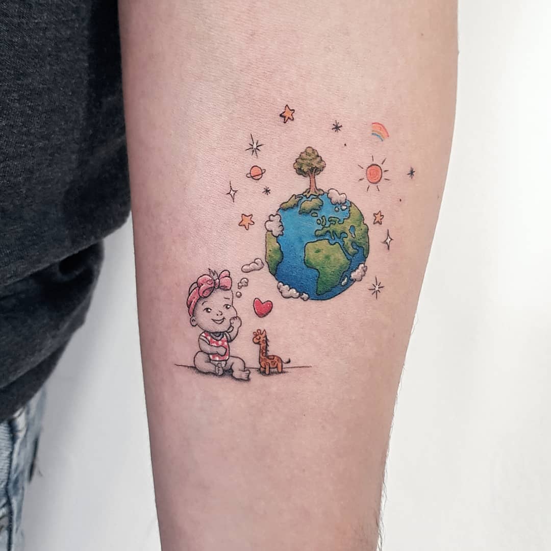 cute earth tattoo by by vas