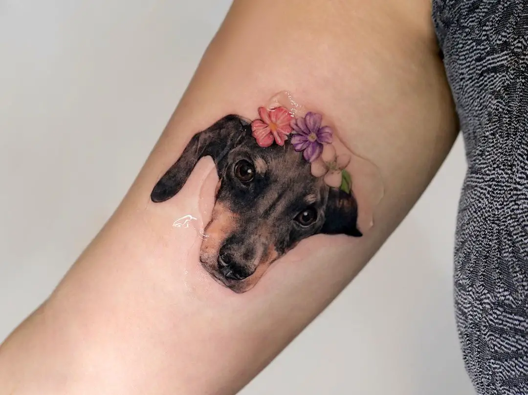floral dog tattoo design by doo tattoo