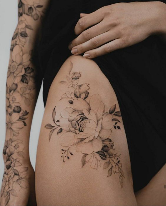 floral leg tattoos