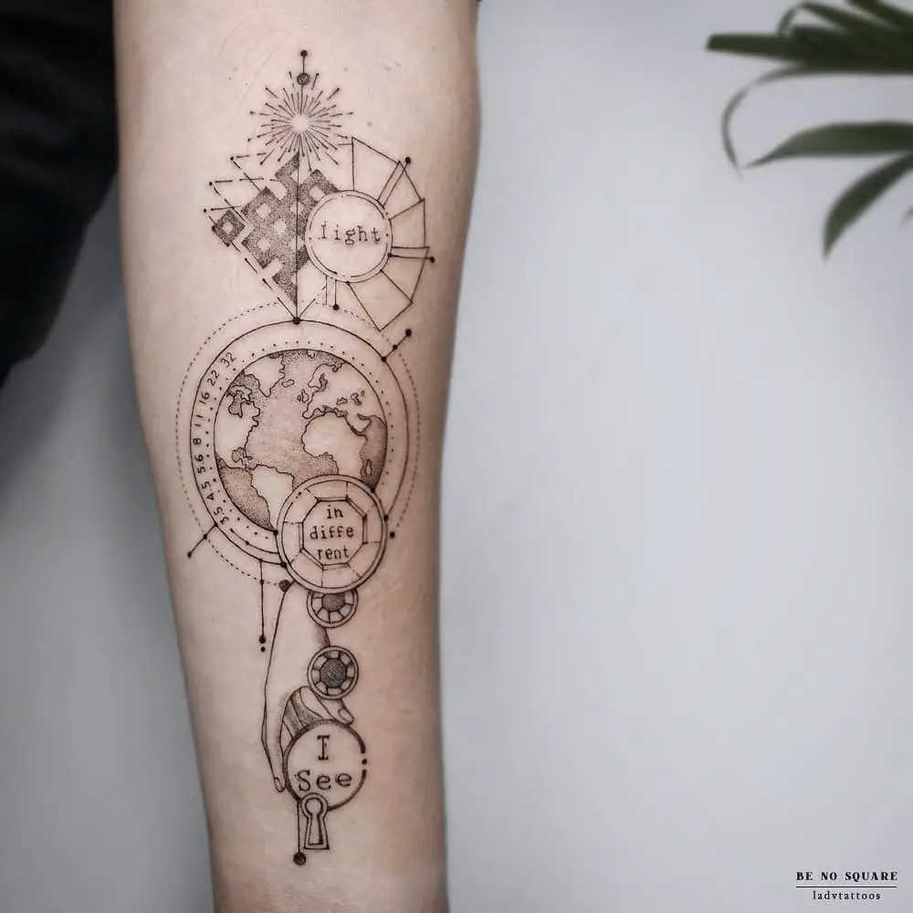 geometric earth tattoo by ladvtattoos
