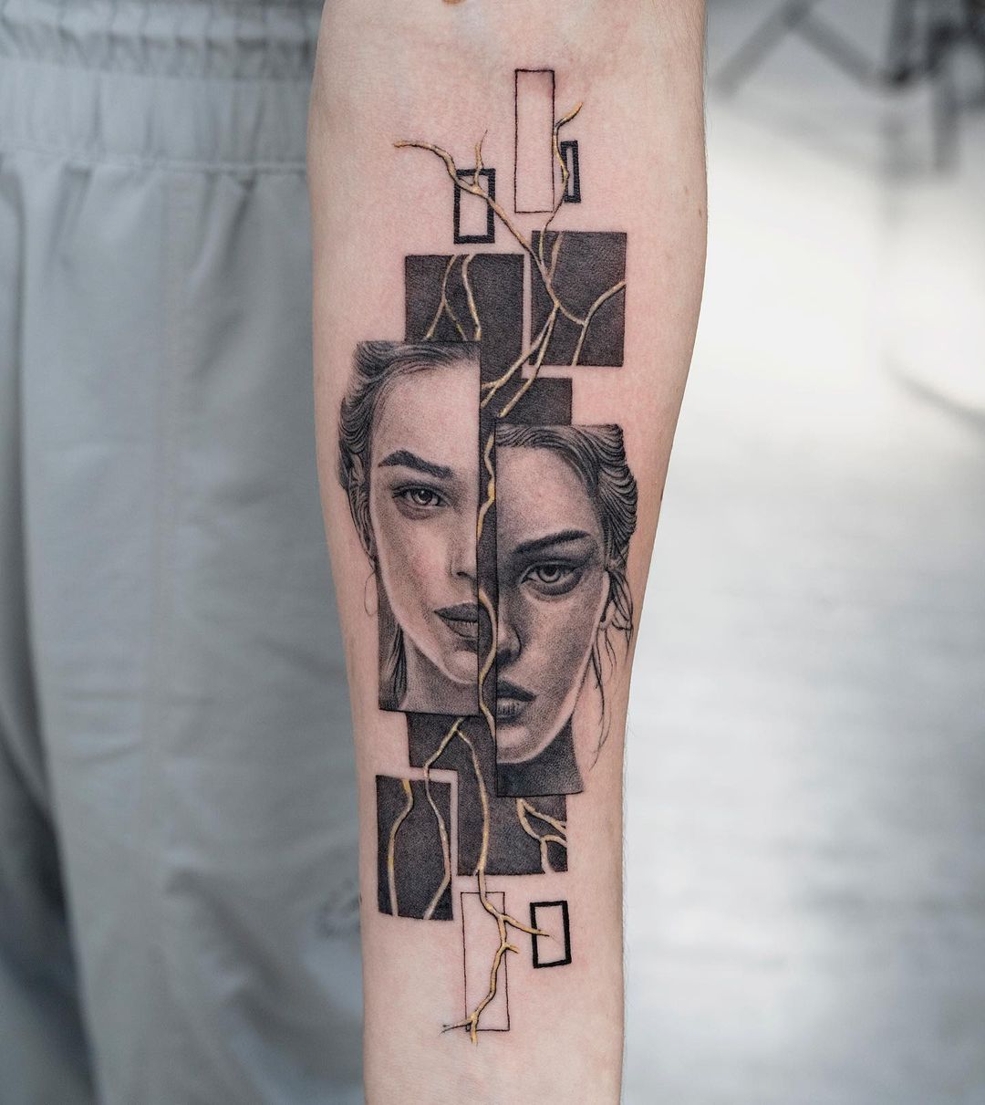 geometric forearm tattoo by noma tattooer