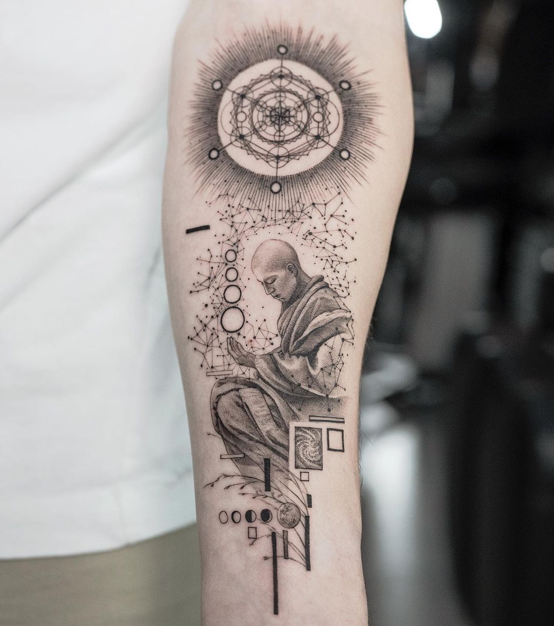 geometric forearm tattoos by noma tattooer