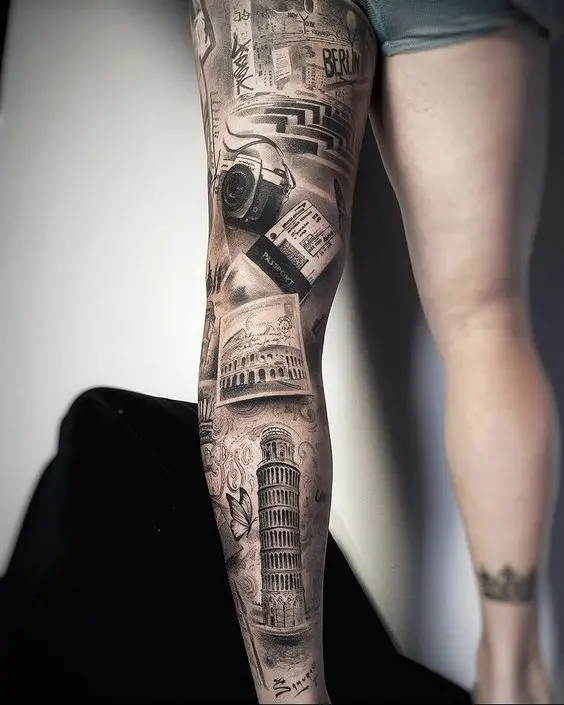 unique leg tattoo design for men