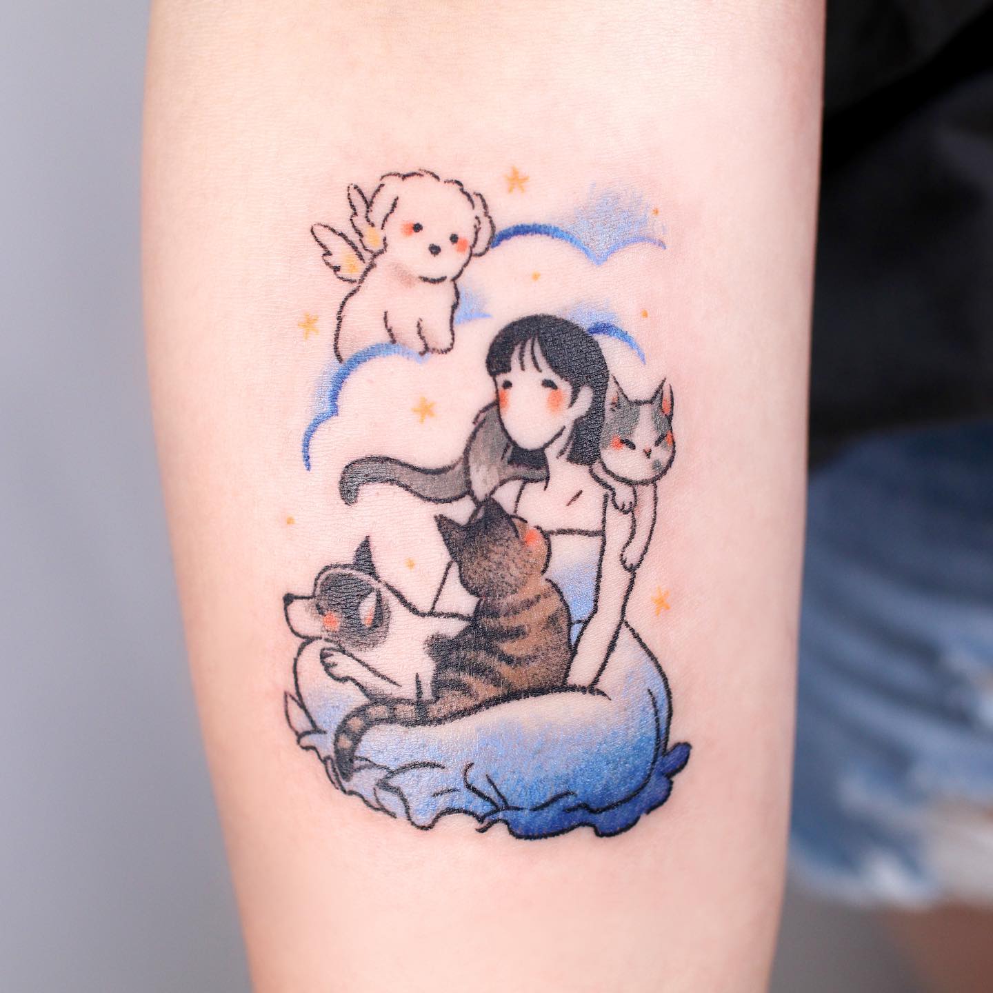 watercolor dog tattoo by minari tattoo