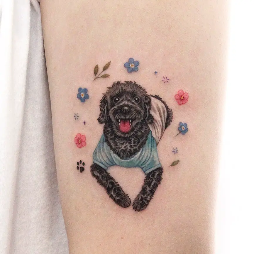watercolor dog tattoo by tattooist nanci