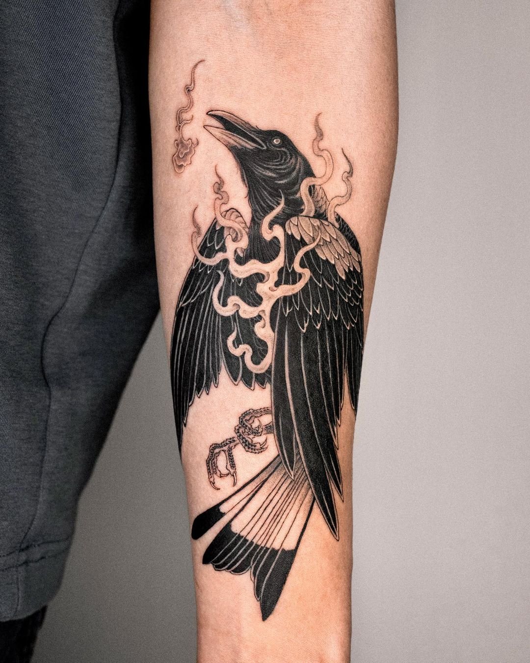 Black ink bird tattoo by saseultattoo