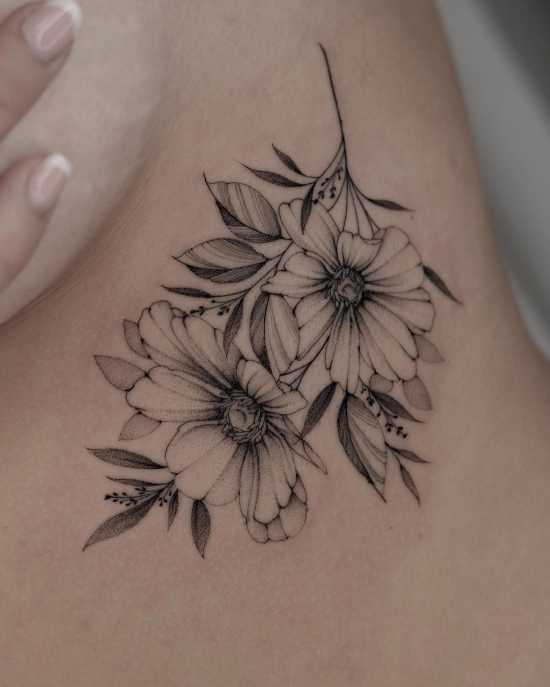Flower ribs tattoos by black.peony .ink