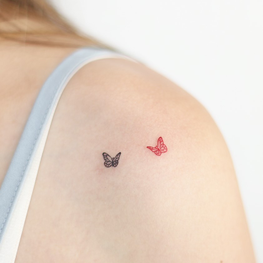 Minimal butterfly tattoo by wittybutton tattoo