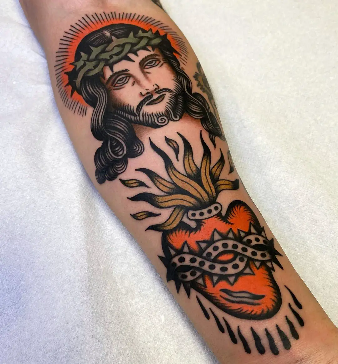 Traditional jesus tattoo by serichol tatts