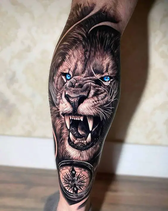 amazing roaring lion tattoo