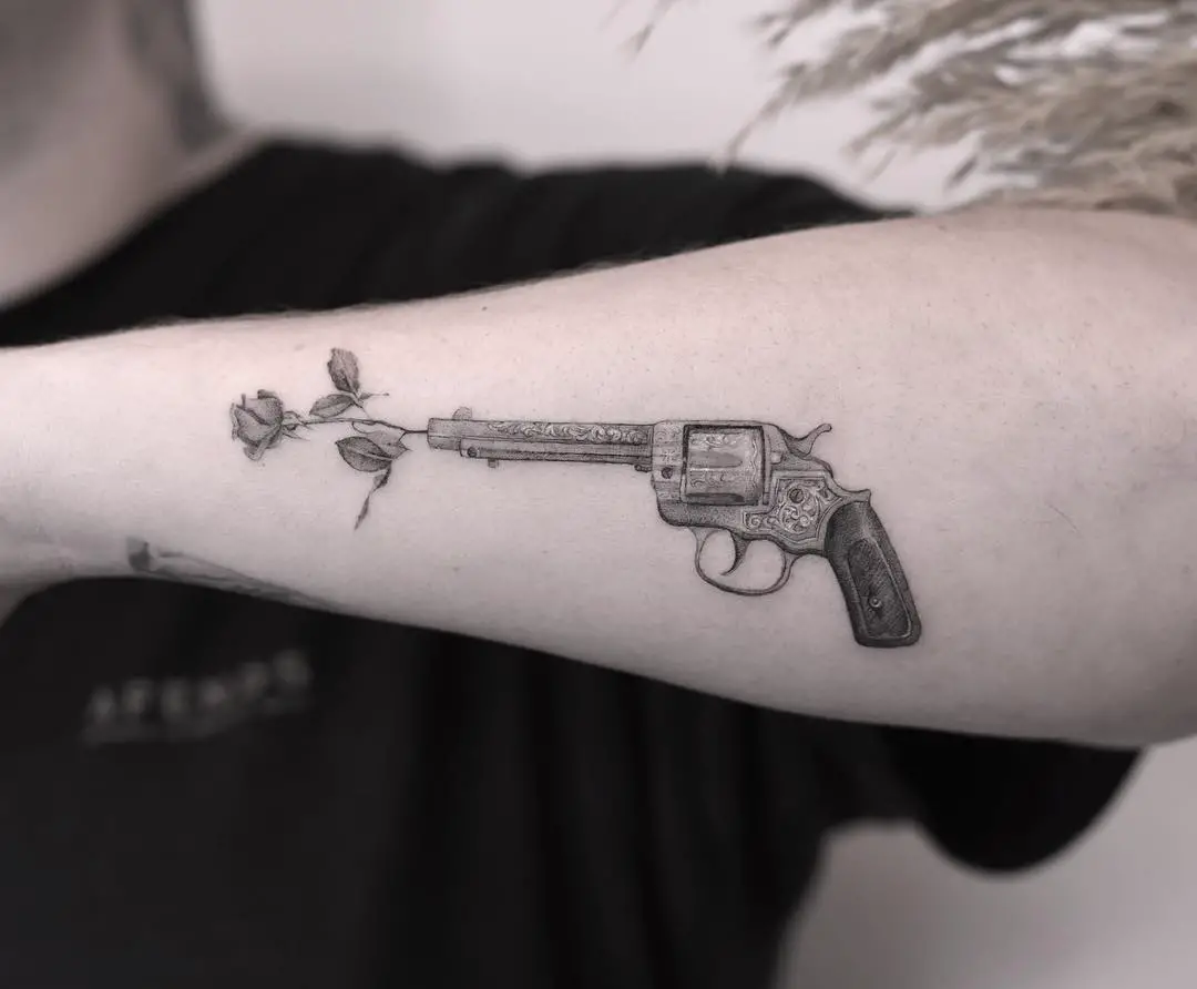 black ink gun and rose tattoo by edit paints
