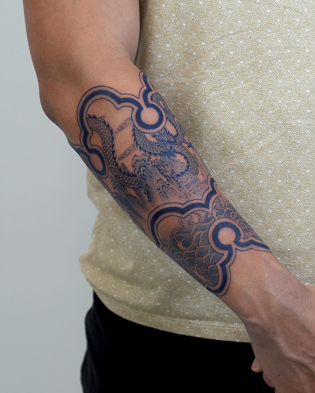 blue inked dragon tattoo by saki.Iss