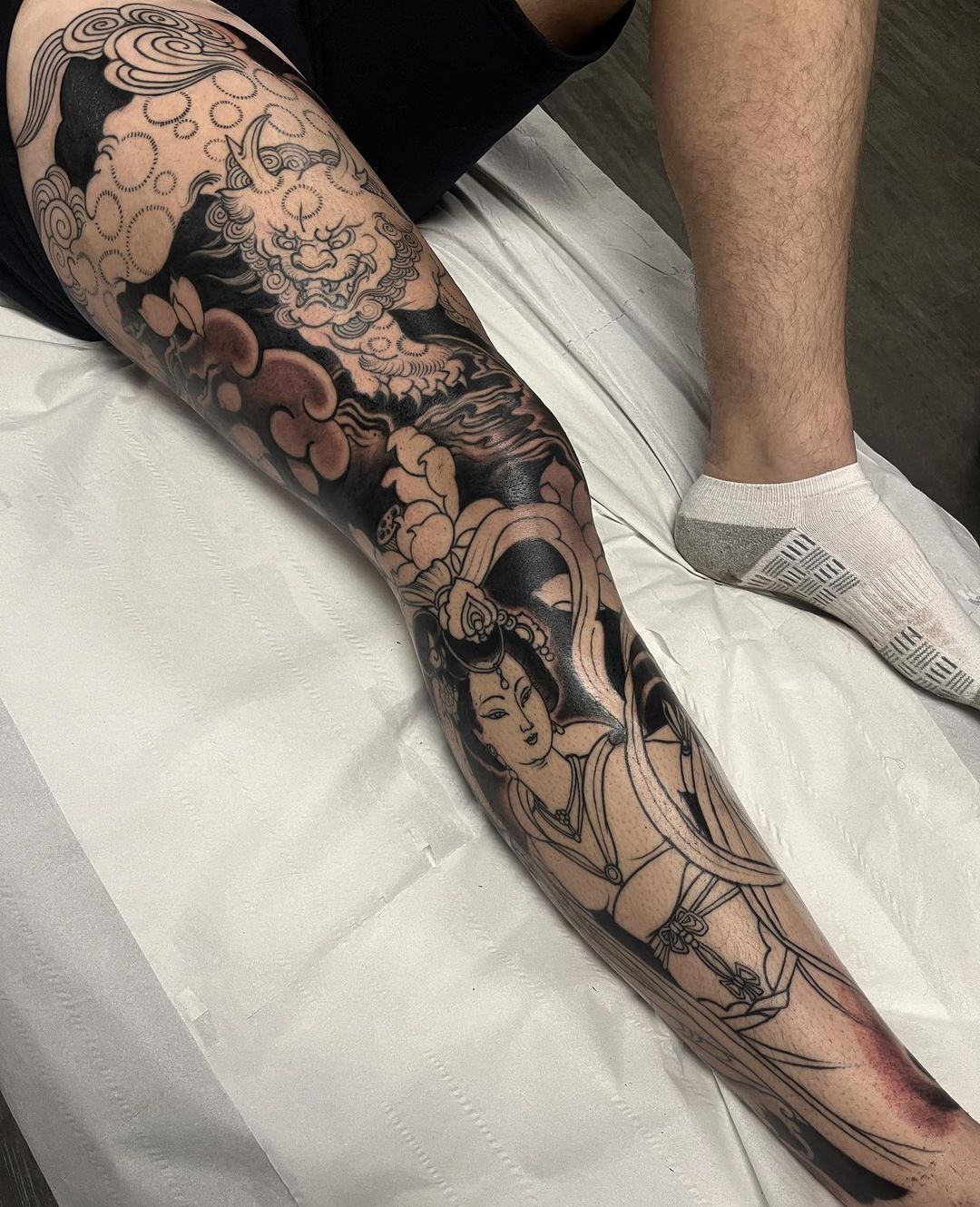 full leg japanese tattoo by phill.mark .upon .cain .tattoo