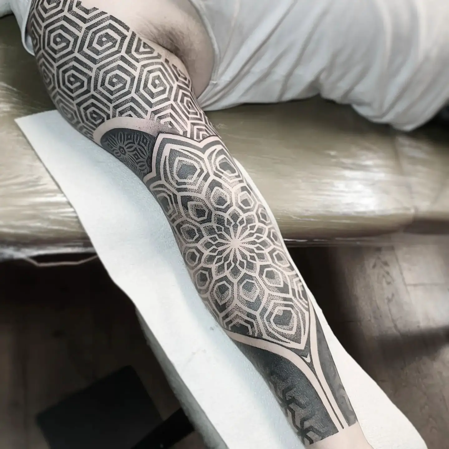 geometric full arm tattoo by daniellekellytattoo
