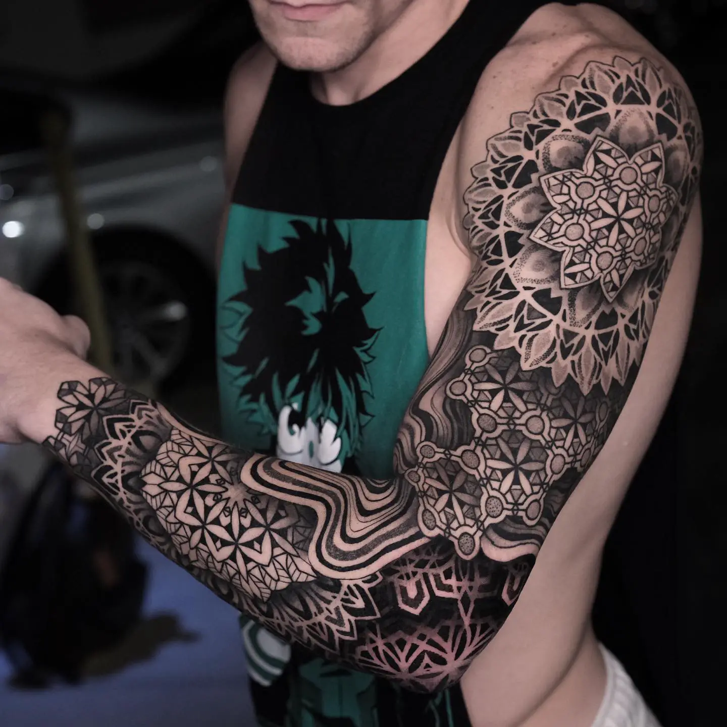 mandala on arm tattoo by weschetattoo