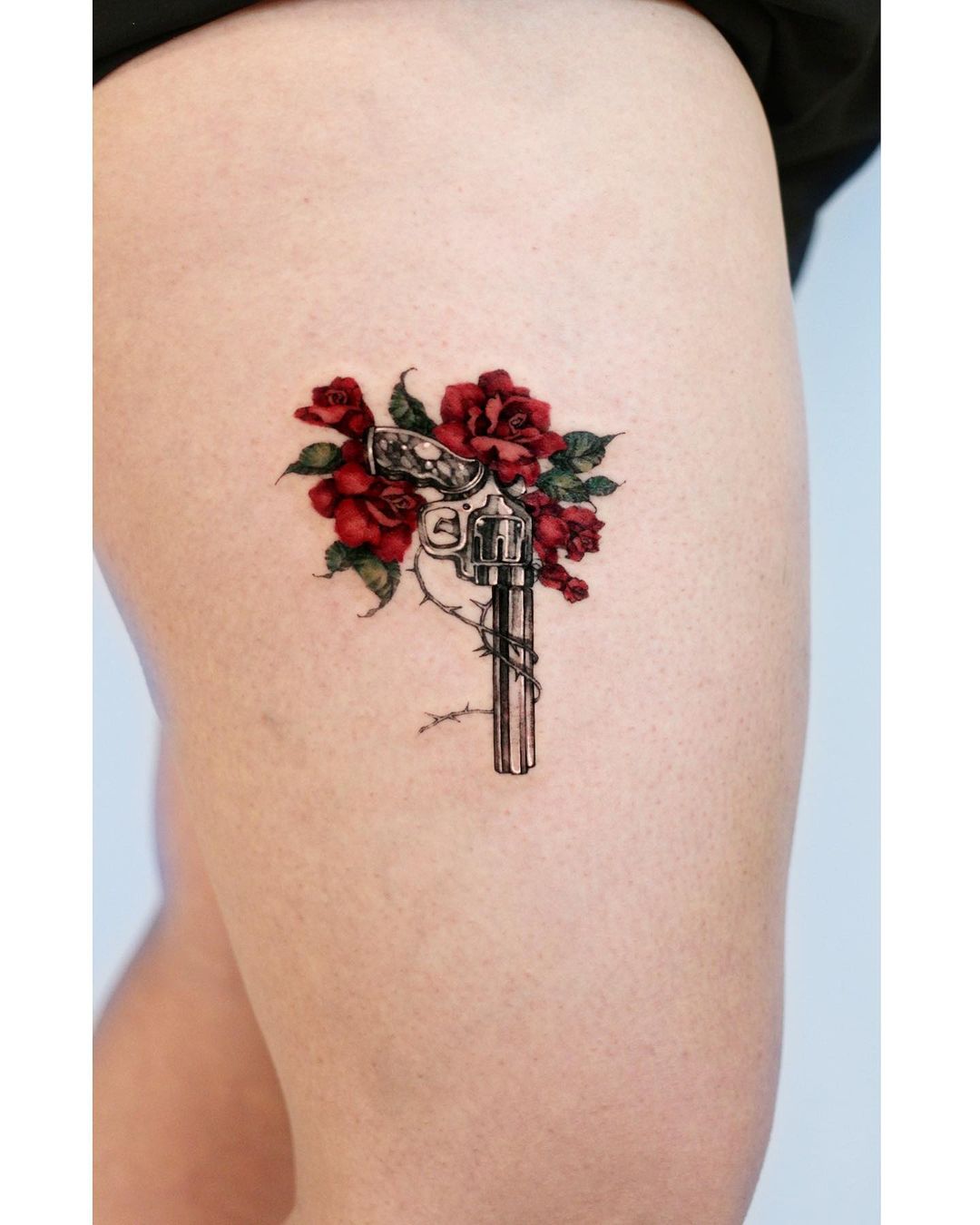 rose and gun tattoo by harusisun