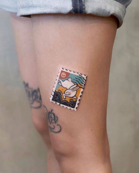 sticker tattoo on leg