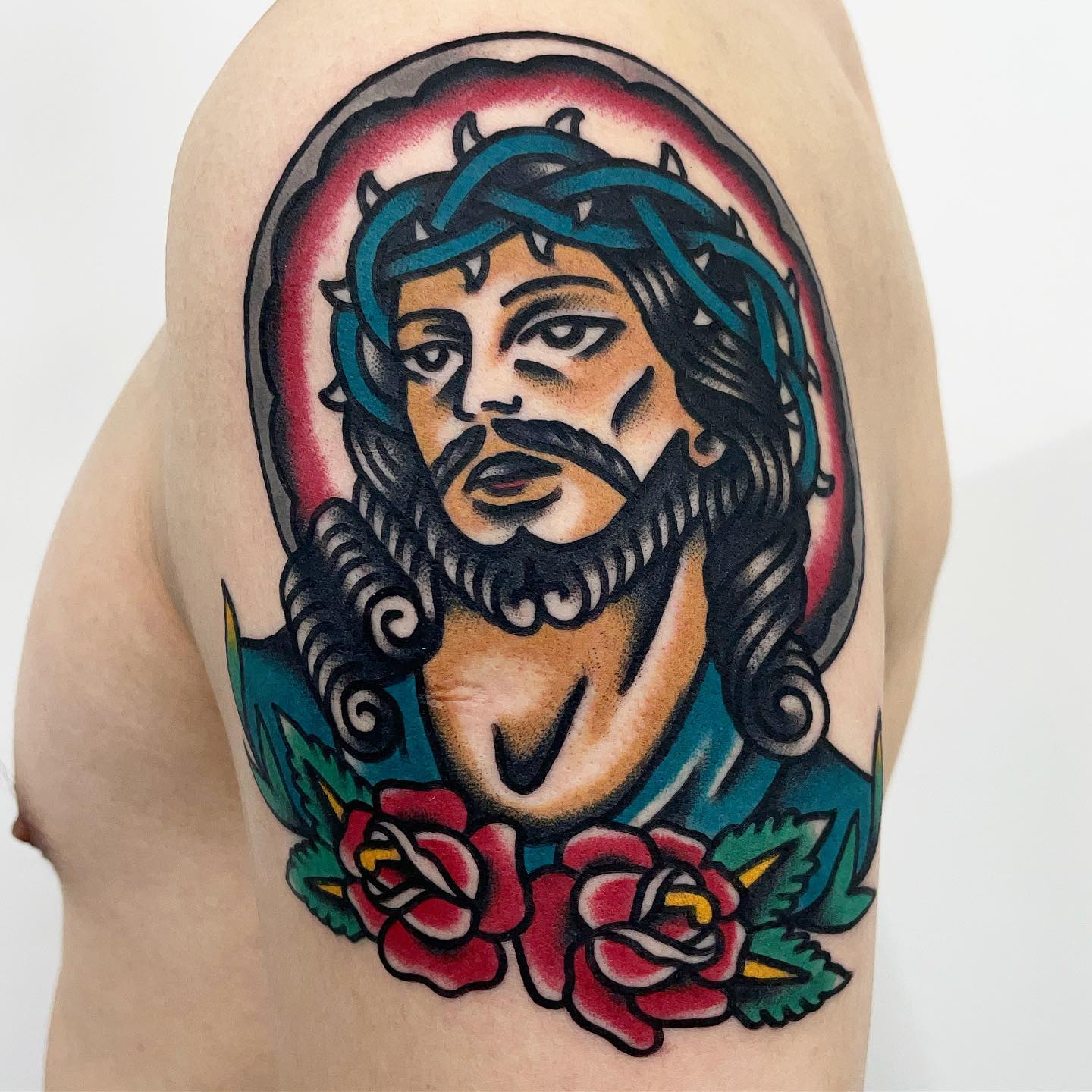 traditional jesus tattoo by alin tattooer