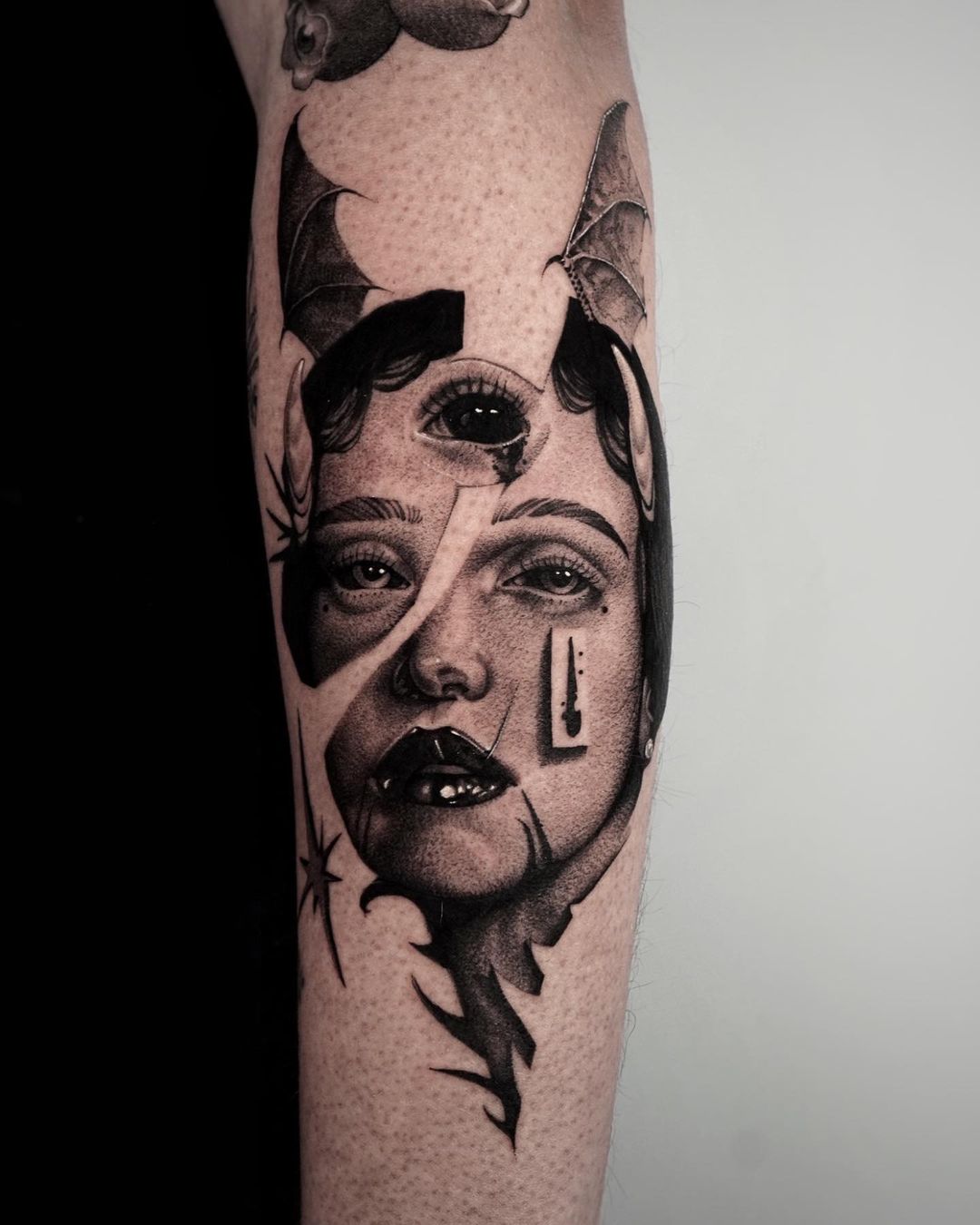 Black and grey surrealism tattoo by 9rukim 2