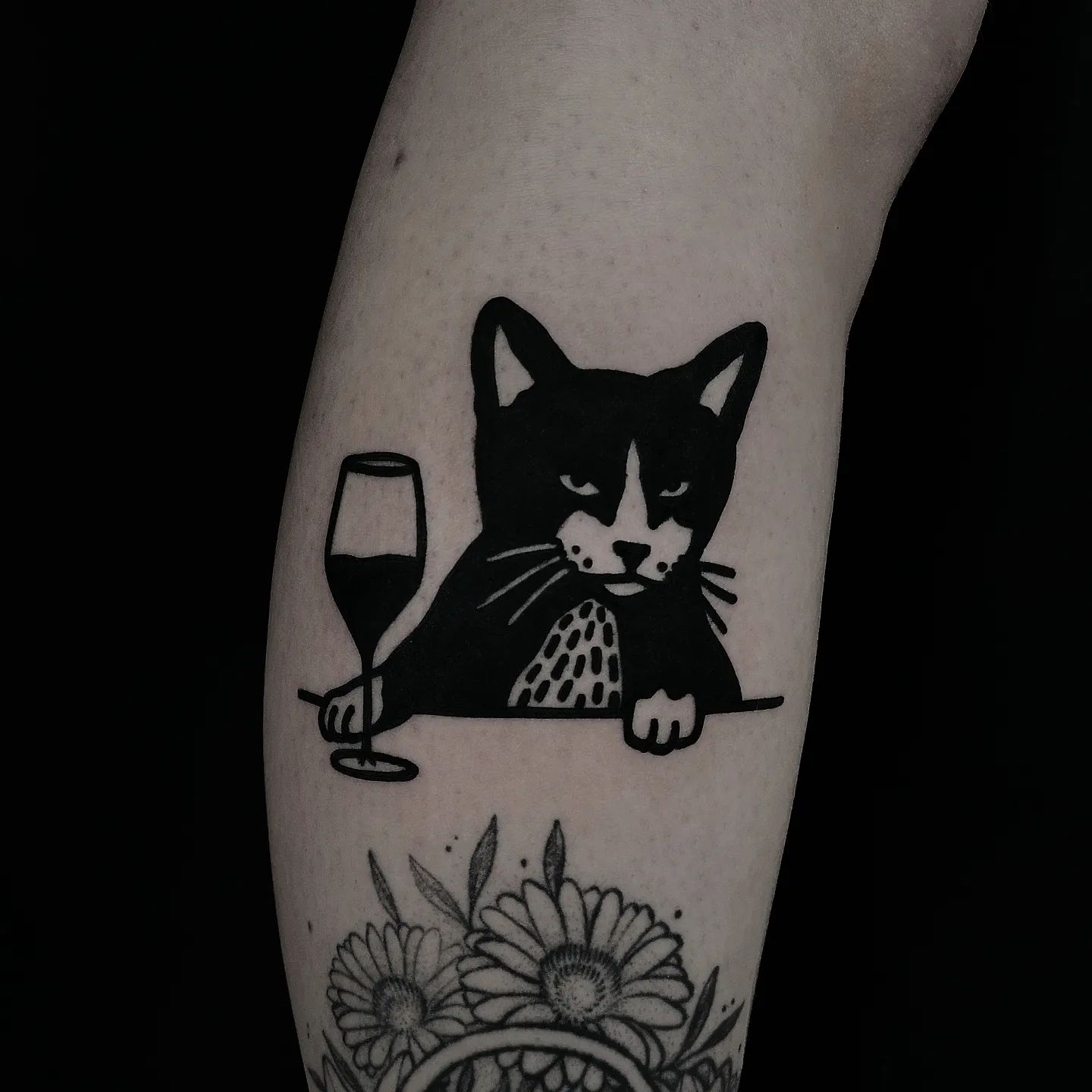 Black ink cat tattoo by nem il