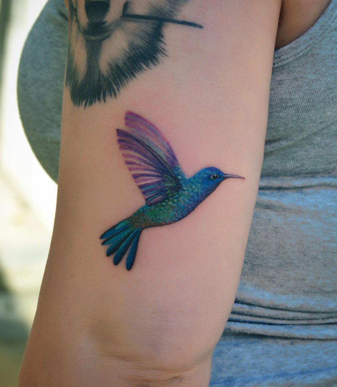 Blue hummingbird tattoo by ms aleen