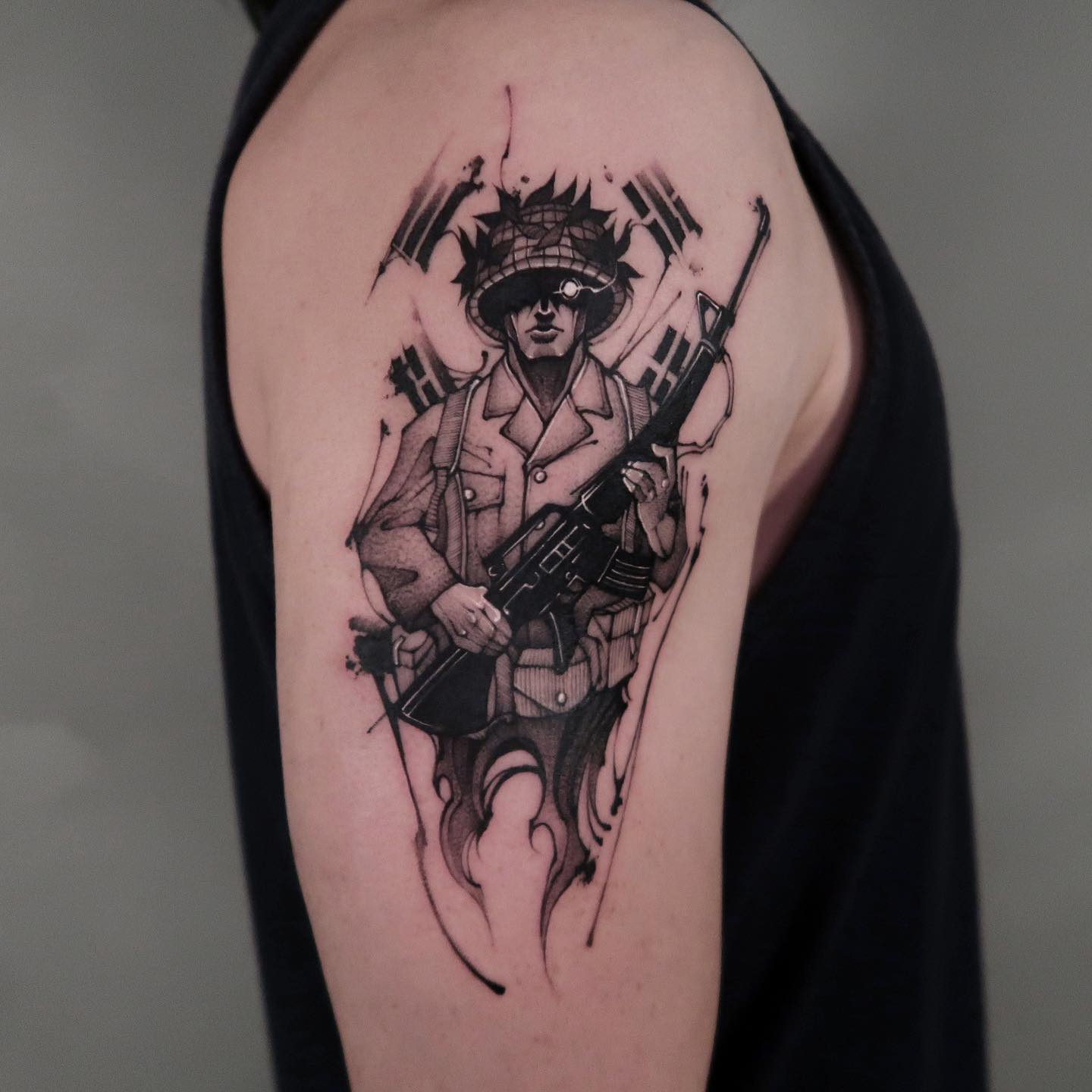 Soldier tattoo on arm by 1.0
