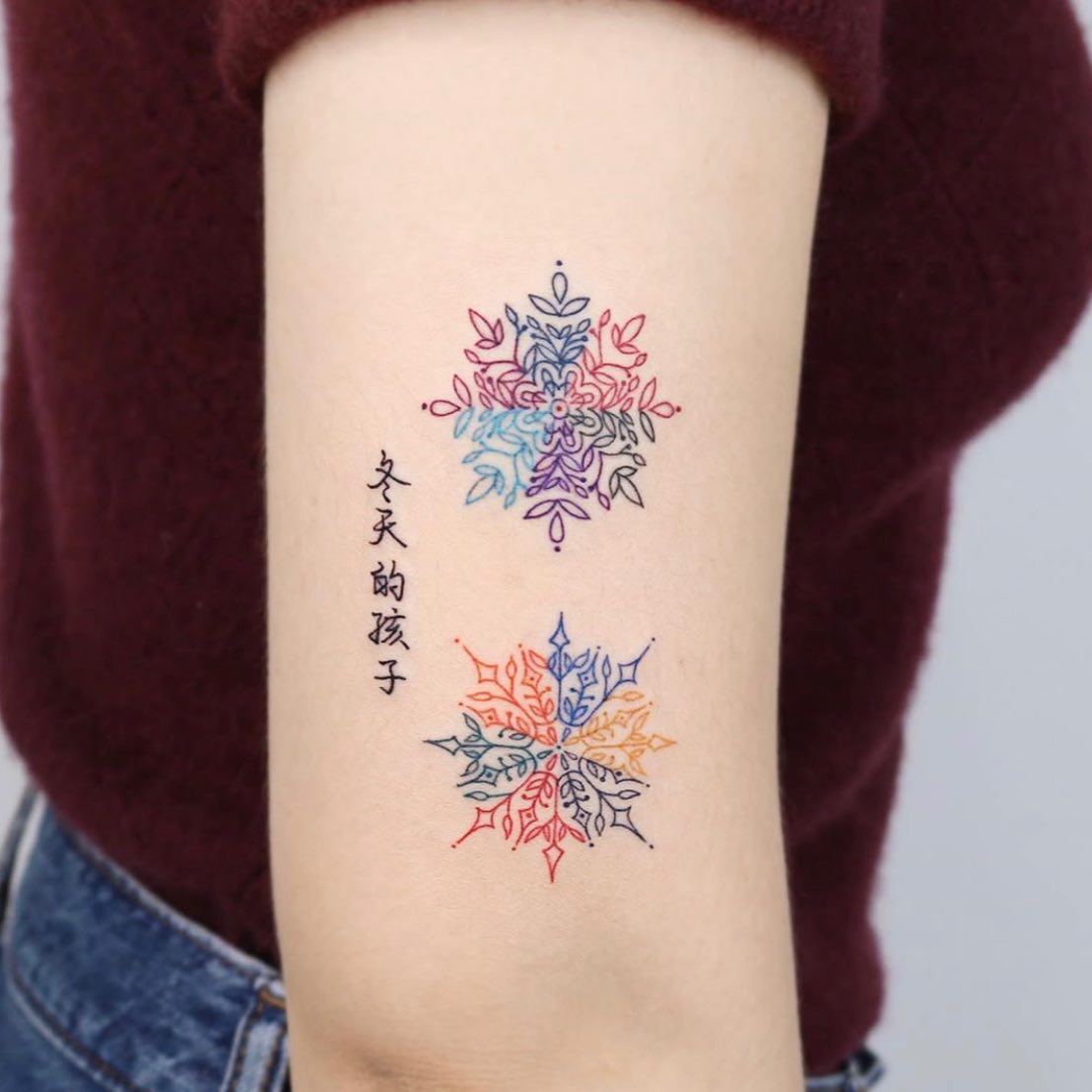 Watercolor snowflake tattoo by vismstudio