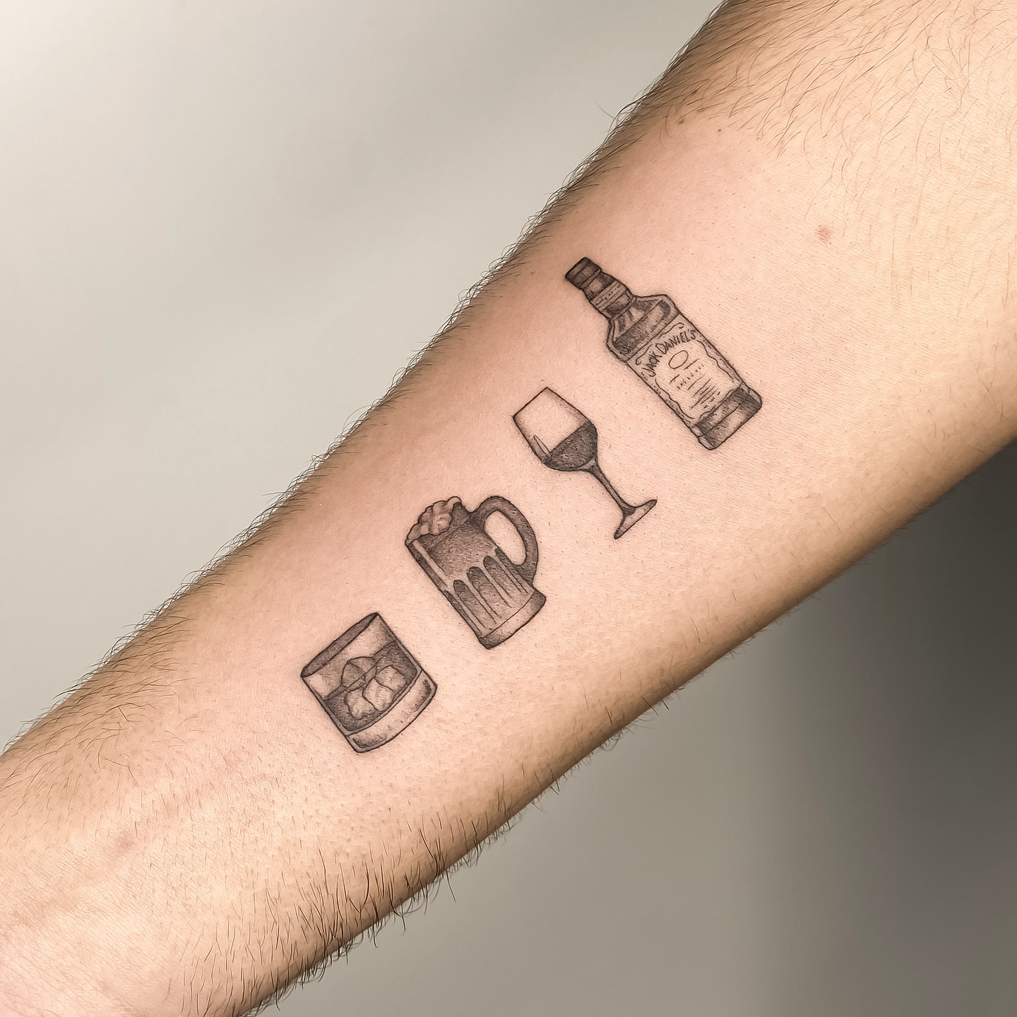 bottle and wine tattoos by pedroalmeidatattoo